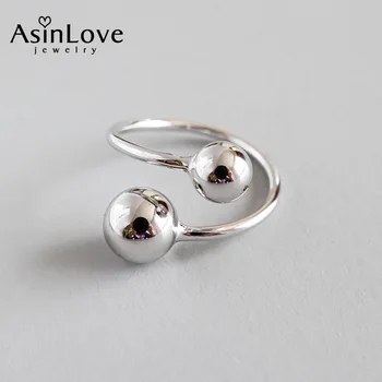 AsinLove Minimalistický Dizajn Okrúhle Korálky Otvoriť Krúžok Reálne 925 Sterling Silver Kreatívne Ručné Jemné Šperky Prstene pre Ženy Darček
