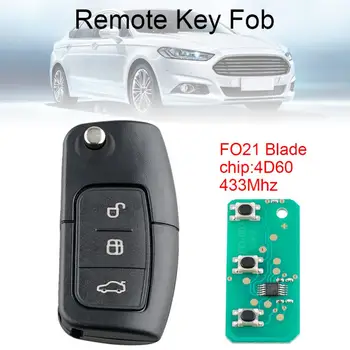 433 Mhz 3 Tlačidlá Diaľkového kľúča Vozidla s 4D60Chip a FO21 Stierače vhodné na Ford Monde