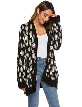 Ženské Leopard Cardigan Sveter Otvoriť Predné Zrastov Kimono Toaletný Gepard Dlhé Rukávy Elegantný Kabát