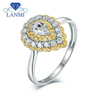 Luxusný Dizajn Sľúbil Šperky Pevné 14Kt Biele Zlato Prírodné Reálne Hruška cut-Diamond Svadobné Žien Krúžok
