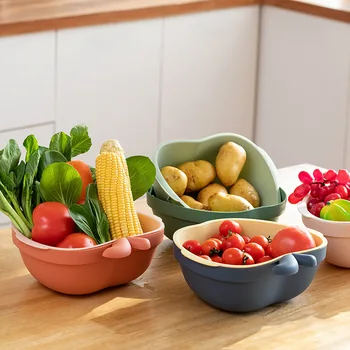 Kreatívne double-layer zeleniny, umývadlo, scedíme kôš, ovocia a zeleniny, kolo ovocný kôš, plastové práčovňa kôš, 4 štýly