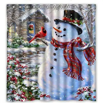 Vianočné Nepremokavé Opony Polyester Kúpeľni Sprchový Záves Dekor S Háčikmi
