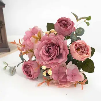 Umelé Kvety Retro Hodváb Ruže Kytice Skúmie Pivónia Vintage Nevesta Drží Falošný Kvet Domov Svadobné Dekorácie, Doplnky