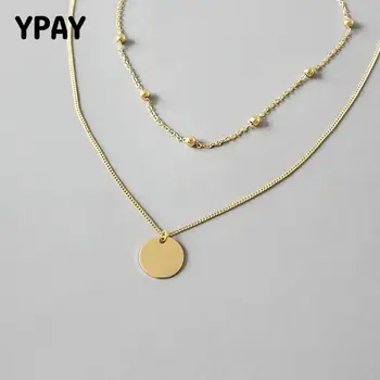 YPAY Dvojvrstvové Korálky & Mince Ženy Náhrdelník Reálne 925 Silver Choker Príveskom Bijoux Femme Collier Náhrdelník Jemné Šperky YMN087