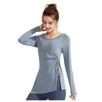 Nové rýchle sušenie t-shirt dámske fitness nosenie s kapucňou dlhým rukávom jogy tesný priedušná tenké športové top dlhé