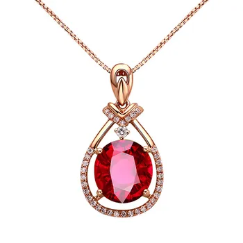 Klasická kvapka vody ruby kamene, red crystal prívesok rose gold náhrdelníky pre ženy zirkón diamanty, šperky choker bijoux darček