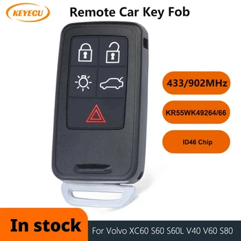 KEYECU Smart Remote Auto príveskom, 5 Tlačidiel 433MHz/902MHz pre Volvo S60-S80 XC60 XC70 V40 V70 V60 2007-2017 FCC ID: KR55WK49266
