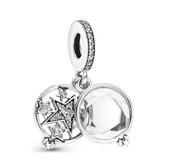 Autentické 925 Sterling Silver Zväčšený Star Double Visieť Perličiek Kúzlo Fit Ženy Pandora Náramok & Náhrdelník Šperky