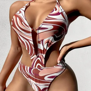 Sexy Duté Z Tlače jednodielne Plavky Ženy 2022 Nové Backless Trikini Plavky dámske Monokiny plavky plážové oblečenie
