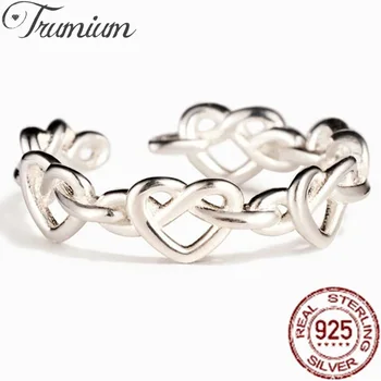 Trumium Autentické 925 Sterling Silver Jednoduché Duté Infinity Srdce Prstene pre Ženy, Otvorené Srdce Uzol Krúžok Strany Jemné Šperky