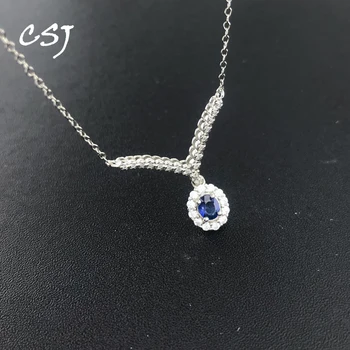 CSJ Elegantný Prírodný Sapphire Náhrdelník Vzácny Drahokam 925 Sterling Silver Šperky pre Ženy Lady Narodeninovej Party Pekný Darček