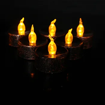 Halloween dekorácie 12 pack black base žlté svetlo blikajúce plastové svetelný malé čajové vosk led elektronické sviečky svetlá