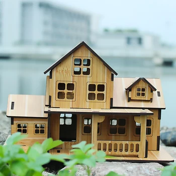 3D Bambusové Drevené Hračky, Puzzle Dom Villa Model Skladačka Architektúra, Dom, urob si sám montážna sada Deti Vzdelávacie Drevené Hračky pre Deti