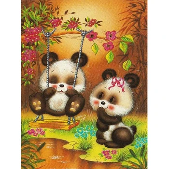 Unisonju 5D Diamond Maľovanie Panda Hrať na Hojdačke Diamond Výšivky Plné Námestie Kolo Diamond Maľovanie Cross Stitch Domova