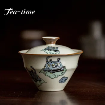 100ML Tvorivé Železných Tige Zverokruhu Čaj Tureen Starožitné Ručné Tekvica Pokryté Misy Čínsky Čaj Maker Gaiwan s Vekom Kung Fu Teaset