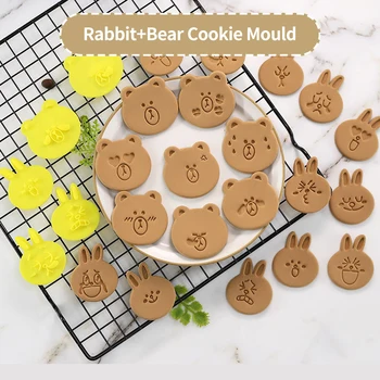 Pečenie Formy Cartoon Medveď Zajaca Roztomilý Biscuit Maker Diy Dekor Tortu Nástroje Stereo Stlačte Animal Cookie Cutter Kuchyňa Pečenie Nástroj