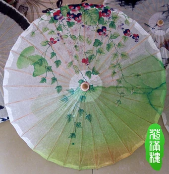 Elegantný Zelený Vinič s Červenými Kvetmi Olejované Papier Dáždnik Čínsky Ručné Parasol Výstave Umenia Prípade Tanečné Rekvizity Dáždnik
