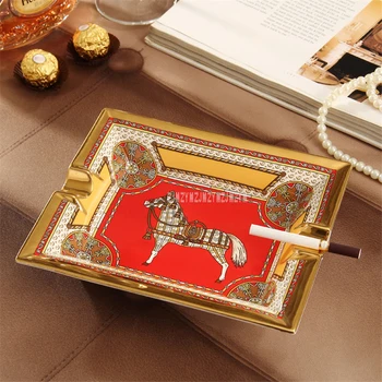 Luxusného Porcelánu, Keramiky Cigaru Popolník Červená Farba Zlato Hrana Rectanglar Tvar Kôň Vzor Ploche Popolník Business Gif