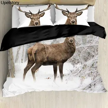 Upetstory Fashin Snehu Elk Vzor Posteľ Kryt Perinu Cumlík Kryt King Size Farbou Deka Pokrytie Dopytu Prispôsobenie