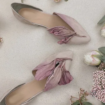 Gradient fialová ružová petal Ozdobené Bytov topánky Dámske strane výrez ukázal prst Loafer Žena Krásna kvetina Sklzu na Topánky