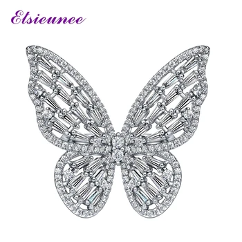 ELSIEUNEE Reálne 925 Sterling Silver Motýľ Vysokým počtom atómov Uhlíka Diamant, Drahokam, Svadobné Zásnubné Prstene pre Ženy, Luxusné Jemné Šperky