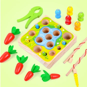 Fun Farm Magnetické Rybolovu a Ťahanie Reďkovka Hry, Baby Drevené Montessori Blok Puzzle Deti Skoro Učebných Pomôcok Daycare Hračky