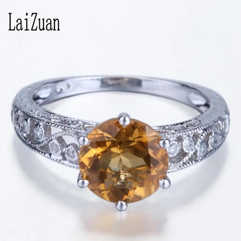 LaiZuan Pevné 14K Bieleho Zlata AU585 Certifikované Kolo Skutočné Prírodné Citrine Diamantové Zásnubné Svadobné Ženy Vintage Šperky Krúžok