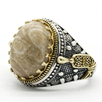 Móda Muž Šperky Klasické Zlatá Farba Coral Stone Snubný Prsteň Vysokej Kvality 925 Striebro Prstene Pre Mužov Strany Dary