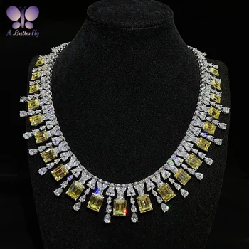 Luxusné 925 Sterling Silver Emerald Náhrdelník Žena Simulácia Vysokým počtom atómov Uhlíka Diamant Krásne Strany Šperky Reťazca, Dĺžka 45 CM