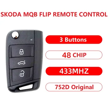 Pôvodné 752D Kľúča Vozidla 3Buttons 433MHz Flip Diaľkové Ovládanie pre VW Škoda MQB Smart Flip Diaľkové Ovládanie s 48 čip pre MQB
