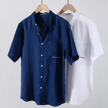 Dizajnér nový štýl Taliansko čistá bielizeň značky tričko mužov bežné výšivky-krátke rukávy košele pre mužov camisa košieľka topy pánske