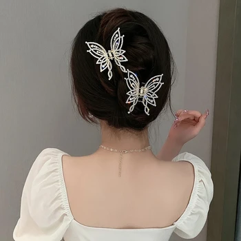 Vintage Motýľ Vlasy Klip Elegantné Crystal Pearl Sušič Na Pazúry Pre Ženské Vypadávanie Príslušenstvo Kórejský Vlasy Klip Barrettes Pokrývku Hlavy Nové